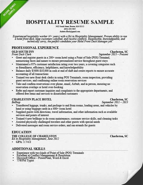 Use Our Hospitality Resume Sample To Learn How To Write A Convincing