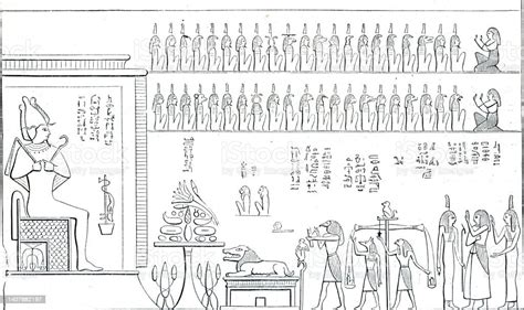 judgement hall of osiris hieroglyphics stock illustration download image now 19th century