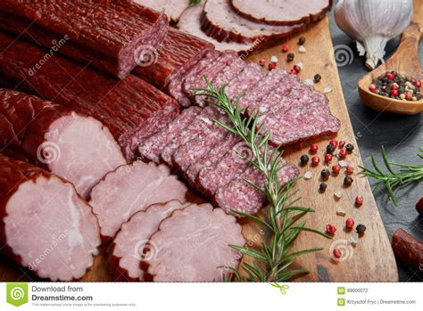 Set Of Cold Cuts On A Wooden Board Stock Photo Image Of Frankfurter