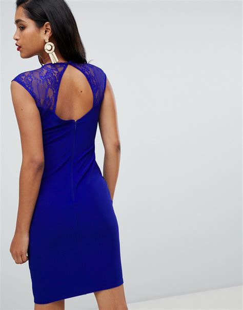 Lipsy Sweetheart Bodycon Dress With Lace Trim In Blue Lyst