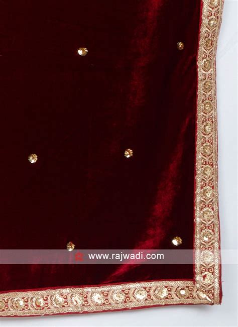 Traditional Maroon Velvet Fabric Dupatta