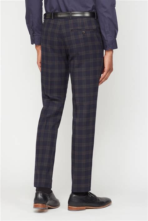 Ben Sherman Mens Navy Caramel Check Suit Trouser Suit Direct