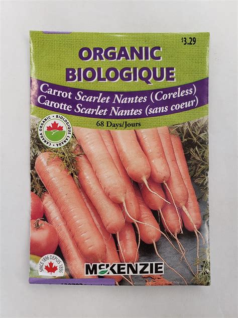 Mckenzie Seed Carrot Scarlet Nantes Organic Winnipeg Greenhouses