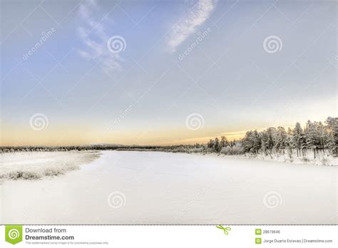 Frozen Lake In Inari Finland Stock Photo Image Of Lake Sunrise
