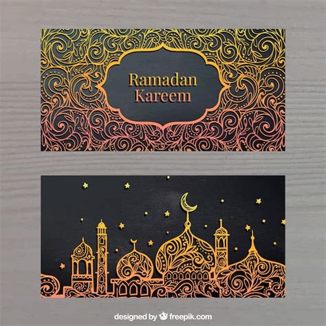 Free Vector Golden Banners Of Ramadan Kareem