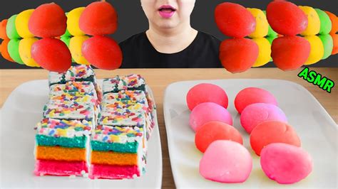 Asmr Fruit Mochi And Mini Rainbow Cake 과일 찹쌀떡 리얼사운드 먹방 Eating Sounds Youtube