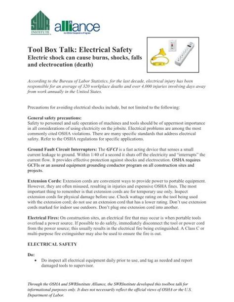 Tool Box Talk Electrical Safety