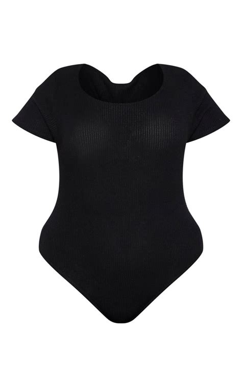 Plus Black Brushed Rib Bodysuit Plus Size Prettylittlething