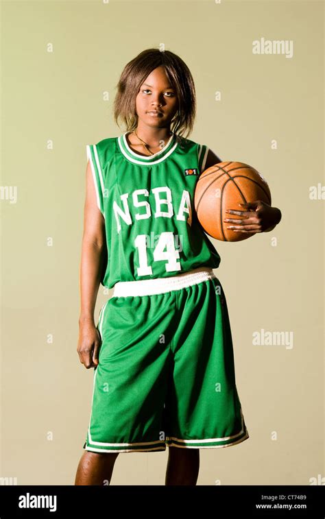 Black African Female Basketball Player With Ball Stock Photo Alamy