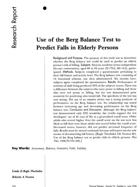 Berg Balance Test Balance Ability Sensitivity And Specificity