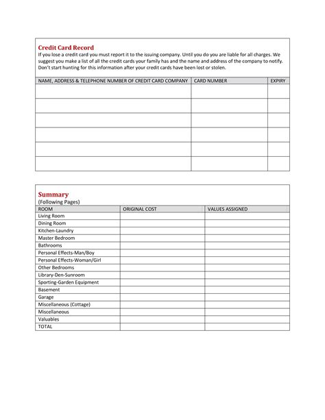 Business Insurance Inventory List Gratis