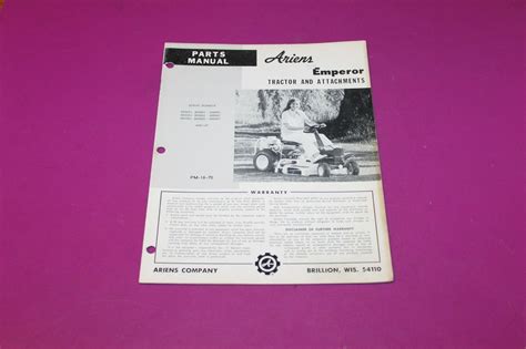 Ariens Emperor Tractor And Attachments Parts Manual Serial Numbers