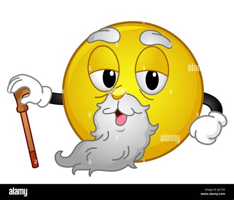 Mascot Illustration Of An Old Smiley With White Long Beard Using A Cane