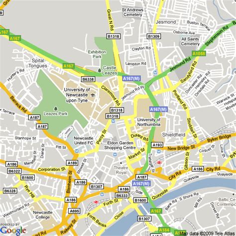 Map Of Central Newcastle Newcastle United Kingdom
