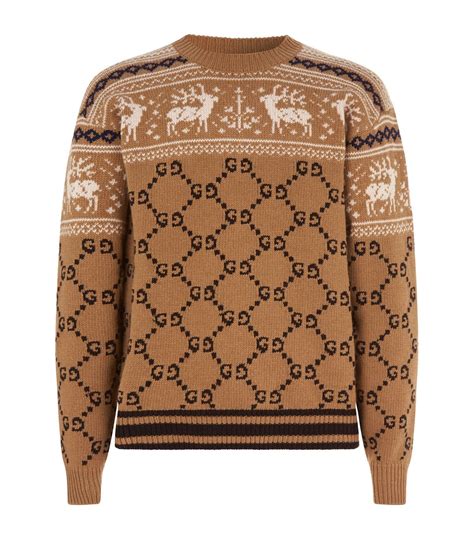 Gucci Gg And Reindeer Jacquard Wool Sweater In Neutrals Modesens Gucci Sweater Sweaters