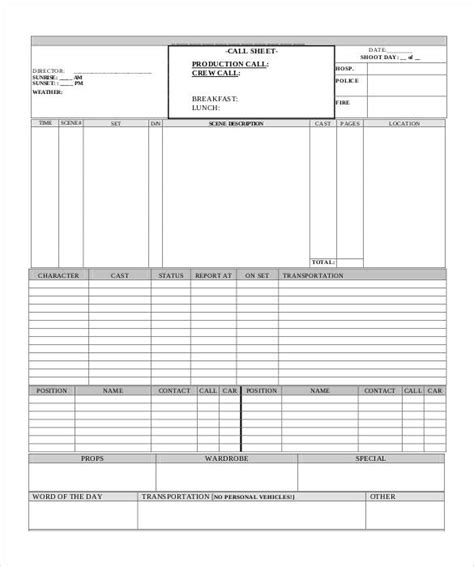 call sheet template   word  documents