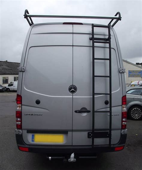 Mercedes Sprinter Fitted With Rhino Roof Racks And A Rear Ladder