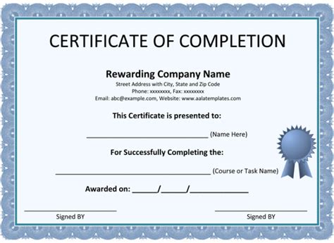 Certificate Of Completion Template 5 Printable Formats