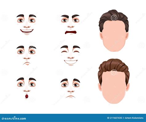 Different Male Emotions Set Blank Faces And Expressions Of Man Stock
