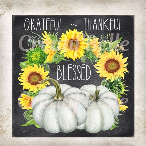 Grateful Thankful Blessed Sunflowers And Pumpkins Sign Fall Etsy