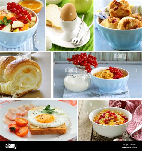 Collage Of Different Types Of Breakfast Menu Croissants Scrambled