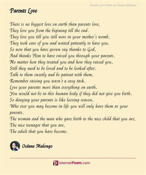 Parents Love Poem By Oceane Malongo