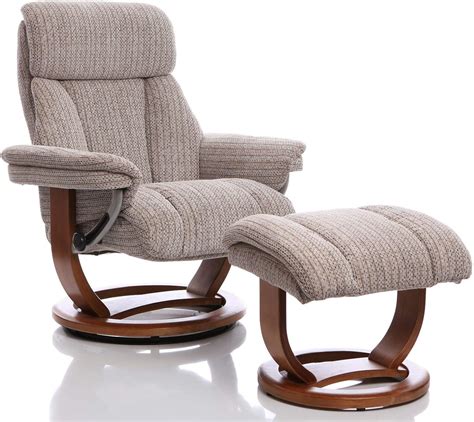 The Mars Premium Fabric Swivel Recliner Chair And Footstool In Wheat