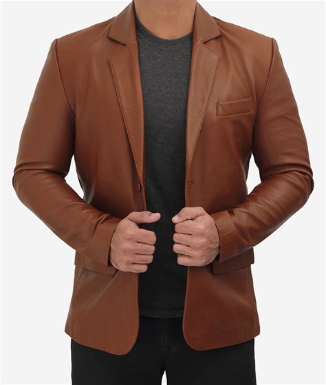 2 Buttons Brown Leather Blazer In Australia