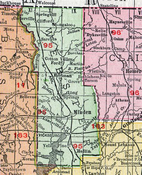 Webster Parish Louisiana 1911 Map Rand Mcnally Minden Springhill