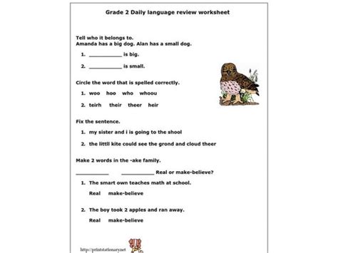 Grade 2 Daily Language Review Worksheet Worksheet For 2nd Grade