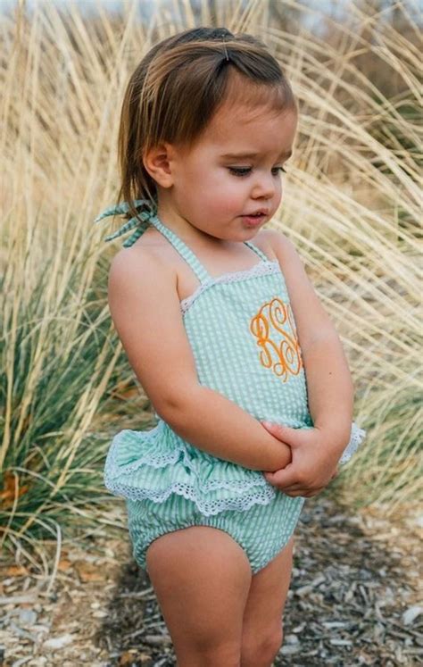 Shop for baby girls swimwear on amazon.com. Girls Seersucker Ruffled Bathing suit, Monogrammed Girls ...