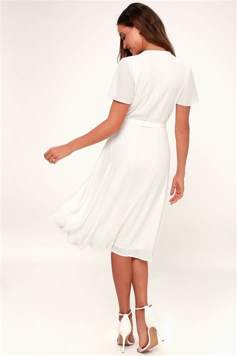 Rise To The Occasion White Midi Wrap Dress Long Sleeve White Dress