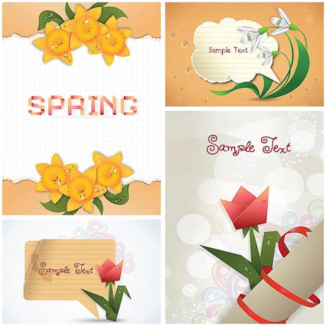 Spring Flowers Trendy Greeting Cards Set Free Download