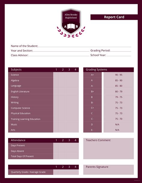 Simple High School Report Card Template Pdf Word Excel Apple