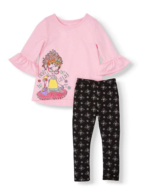 Fancy Nancy Hi Lo Bell Sleeve Tunic And Printed Leggings 2pc Outfit Set