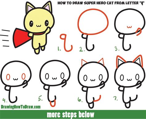 (step 2) lightly draw guidelines through the center. How to Draw a Cute Cat Super Hero (Kawaii) with Easy Step by Step Drawing Tutorial for Kids ...