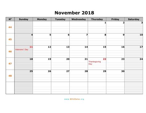 November 2018 Calendar Templates Free Printable