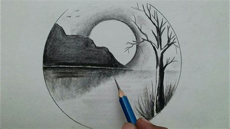 Easy Nature Scenery Drawing Step By Step Pencil Drawing For Beginners