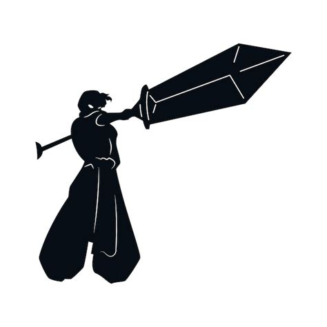 Premium Vector Man With Sword Holding Silhouette Posing Vector Graphic