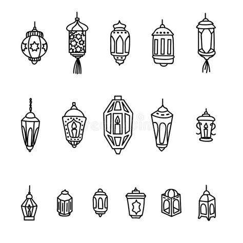 Hand Drawn Set Of Lanterns Vector Illustration In Doodle Style Stock