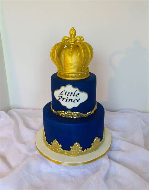 Little prince baby shower cake #gold #prince #princecake #crown #rattle #pacifier #babyshoes… Royal blue and gold baby-shower cake with gold fondant ...