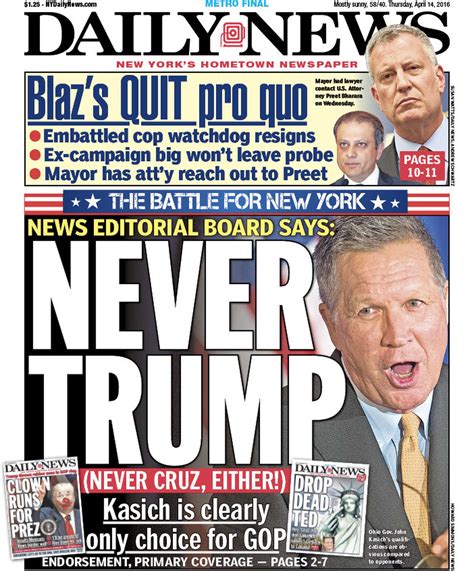 Daily News Editorial Board Says Vote John Kasich His Maturity And