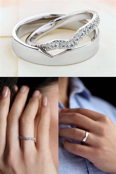 Beautiful Matching Wedding Bands With Diamonds In Her Ring Etsy