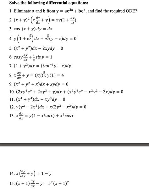 solved solve the following differential equations 1 eliminate a and b from y ae 3x be x