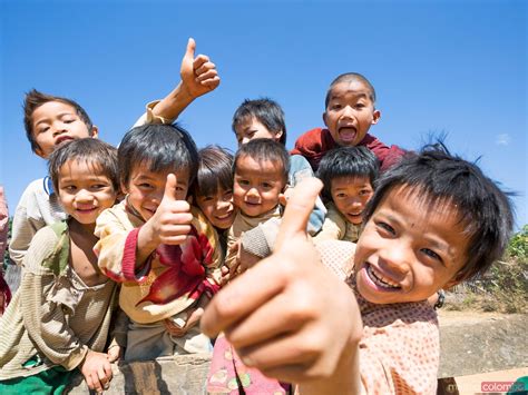 Portrait Of Happy Smiling Children Shan State Myanmar Royalty