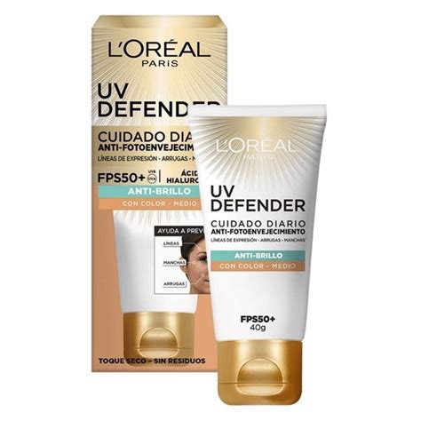 Loreal Paris Uv Defender Protector Solar Fps Anti Brillo Tono Medio