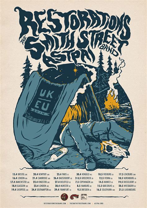 Posters have long been one of the most popular categories of band merch in the world. Restorations, The Smith Street Band, Astpai tour poster on ...