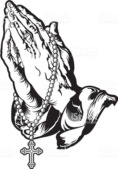 Praying Hands With Rosary Tattoo Stock Illustration Download Image