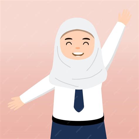 Premium Vector Little Girl Or Hijab Student Wearing Junior High