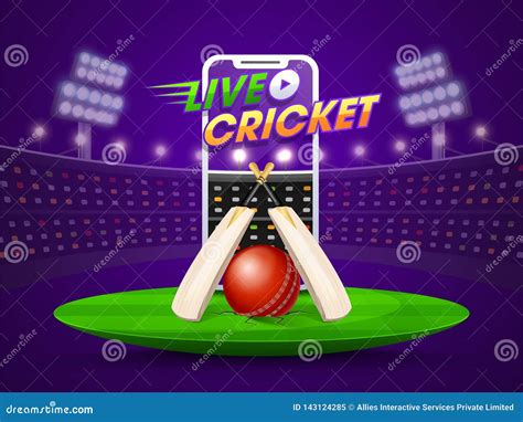 Stylish Smartphone Video Screen Showing Live Cricket Match Stock